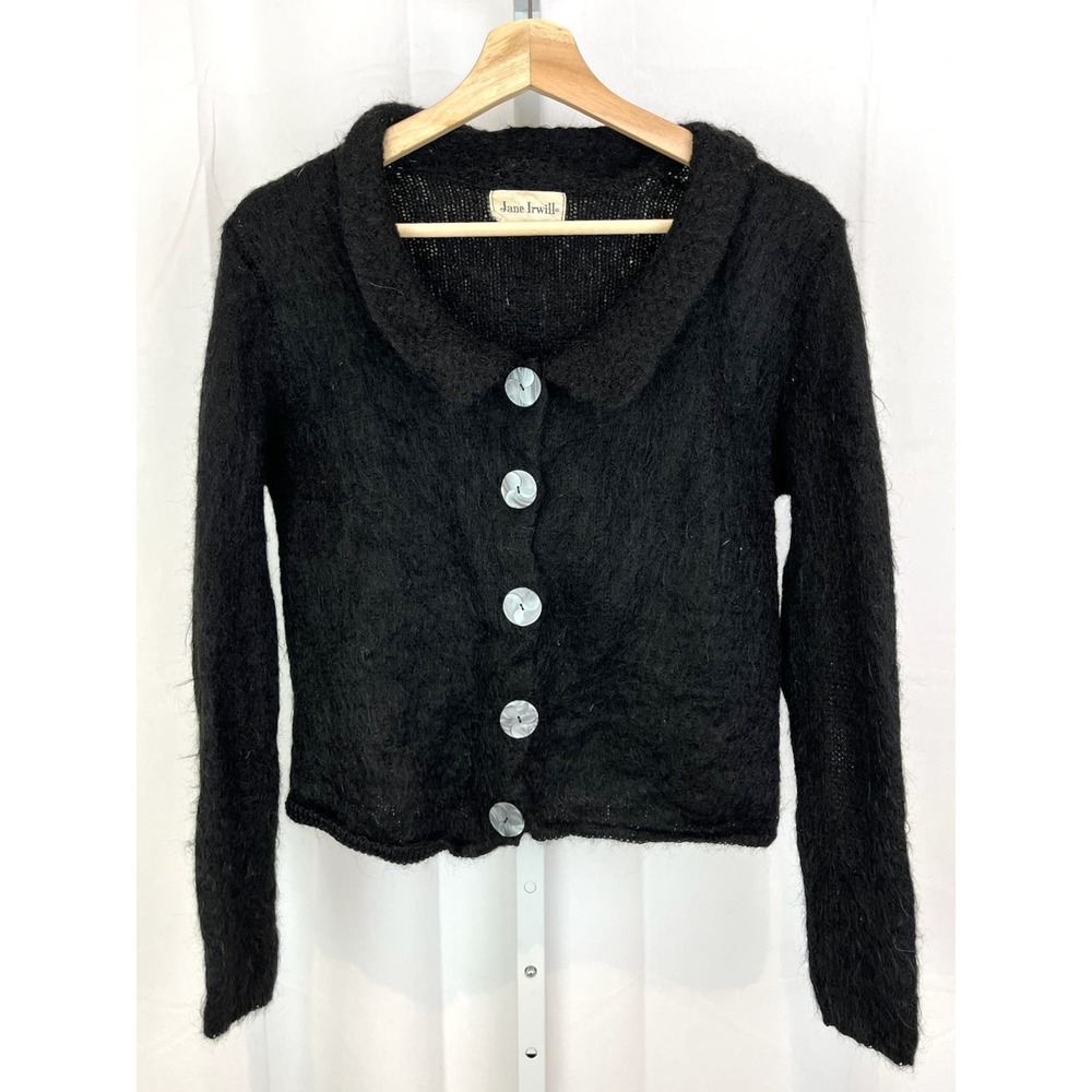 JANE IRWILL Vintage Portrait Collar Cardigan Sweater Button Front Black EST XS S